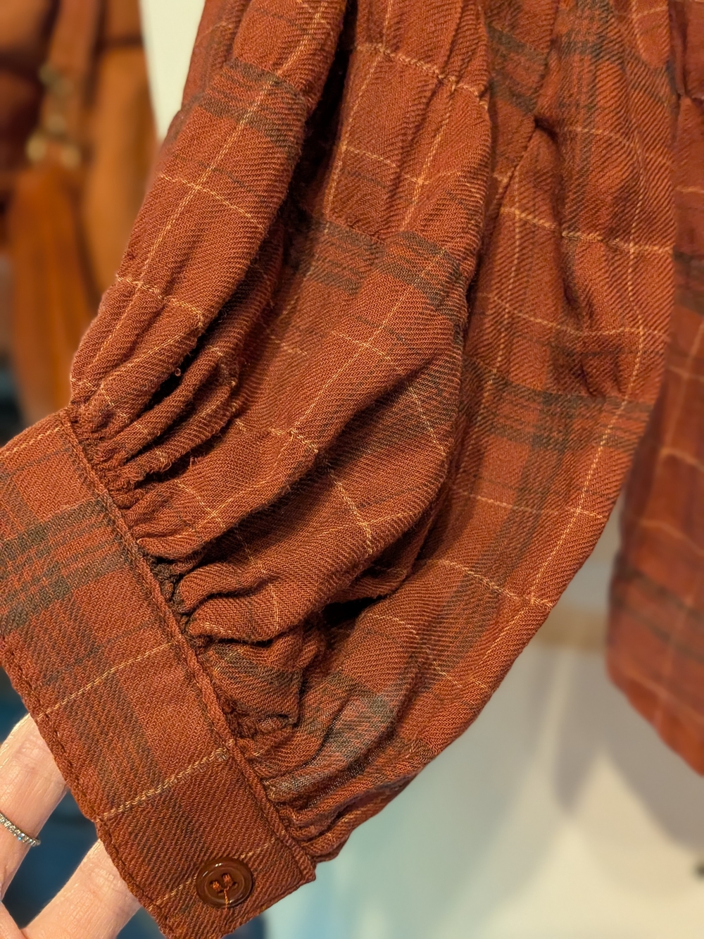 Max Studio Ruffle-Yoke Button-Front Blouse in Rust - Picture 8 of 11